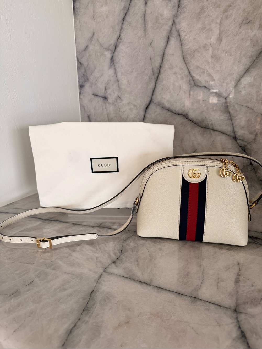 Gucci Cream/White Ophidia Crossbody with Red & Blue Web Stripe